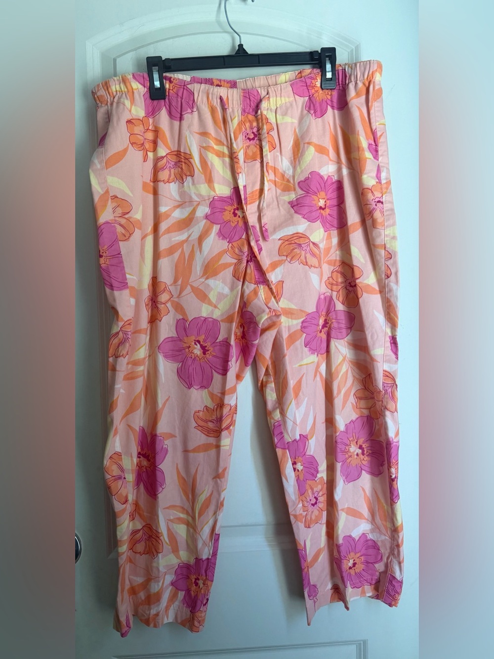 Liz Claiborne Billabong Pink and Orange Floral Wide Leg capri cotton XL boho